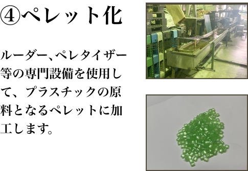 プラスチックリサイクルのフロー4「ペレット化」